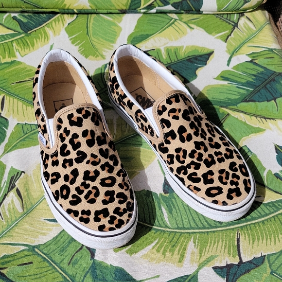 Vans Shoes - Vans Slip-On Sneakers Leopard Print Tan Black